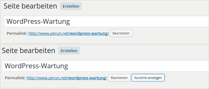 WordPress 4.4: ohne und mit Kurzlink-Funktion