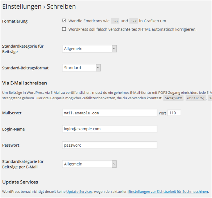 WordPress Schreib-Einstellungen