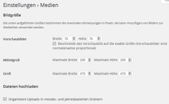 WordPress Medien-Einstellungen