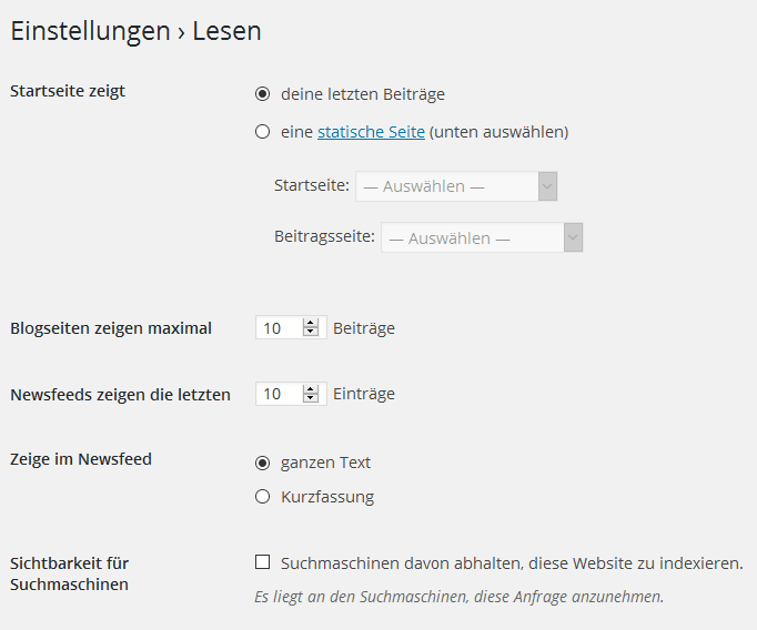 WordPress-Lese-Einstellungen