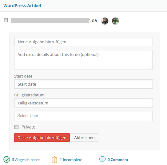 WordPress Projektmanager: neue Aufgabe in einer bestehenden To-Do-Liste anlegen