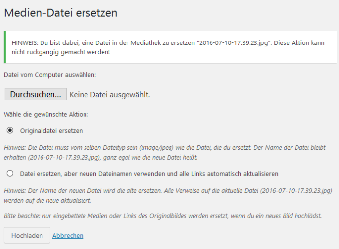Medien-Datei ersetzen
