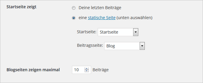 Startseite in WordPress festlegen