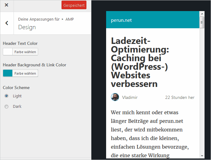 Der eingebaute Customizer für WordPress-AMP