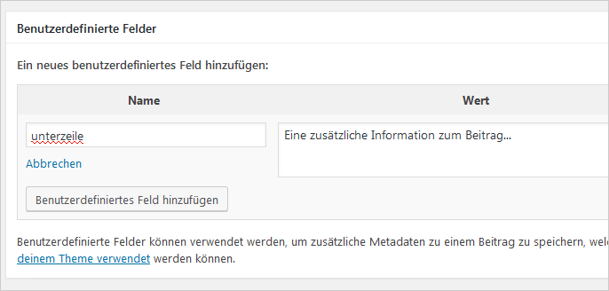 Benutzerdefiniertes Feld in WordPress erstellen