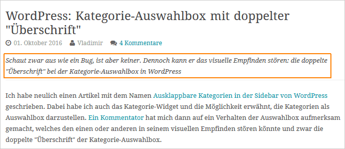 Eine Unterzeile in WordPress