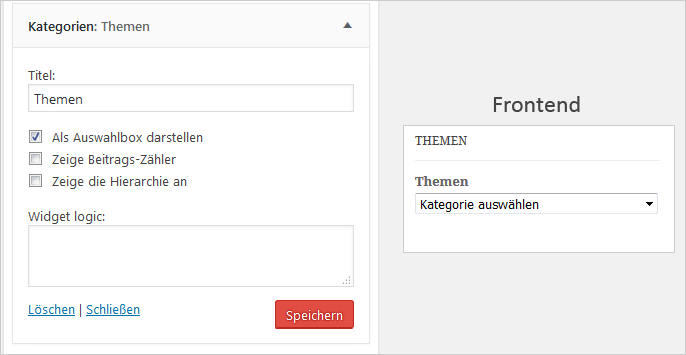 WordPress: Kategorie-Widget als Auswahlbox