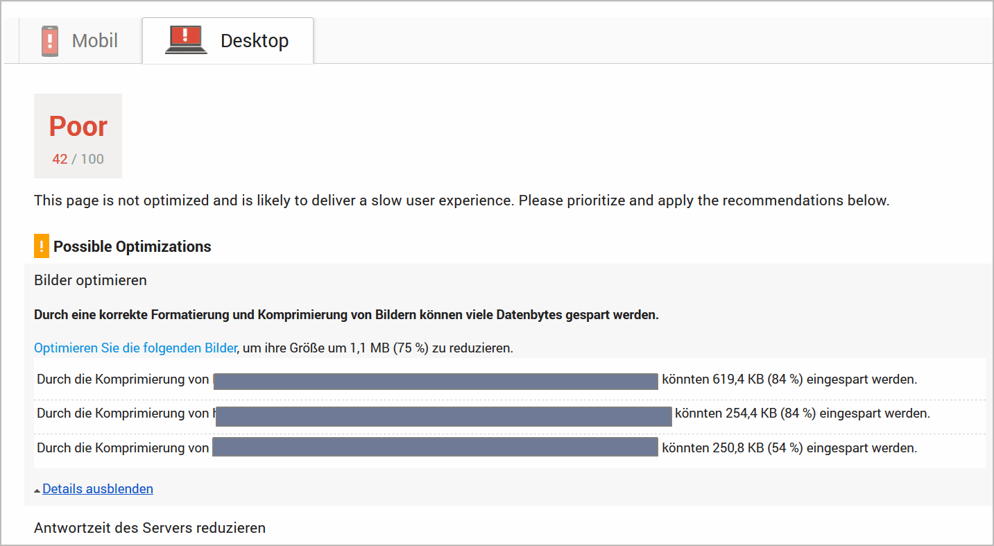 Drei zu optimierende Bilder auf der Startseite