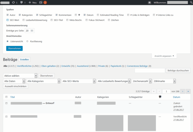 WordPress: die "Alle Beiträge"-Ansciht ist nicht mehr zerschossen