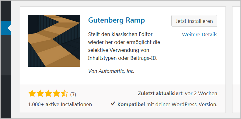 Gutenberg deaktivieren mit Hilfe von Automattic