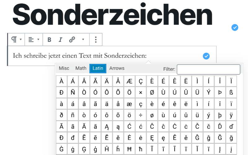 Sonderzeichen mithilfe des Plugins "Insert Special Characters" in WordPress einfügen