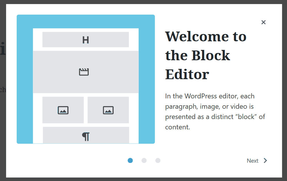 WordPress: Gutenberg mit Willkommensmeldung