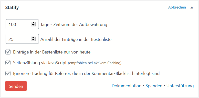 WordPress-Dashboard: Konfiguration von Statify