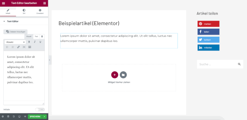 Text-Widget im Elementor Editor