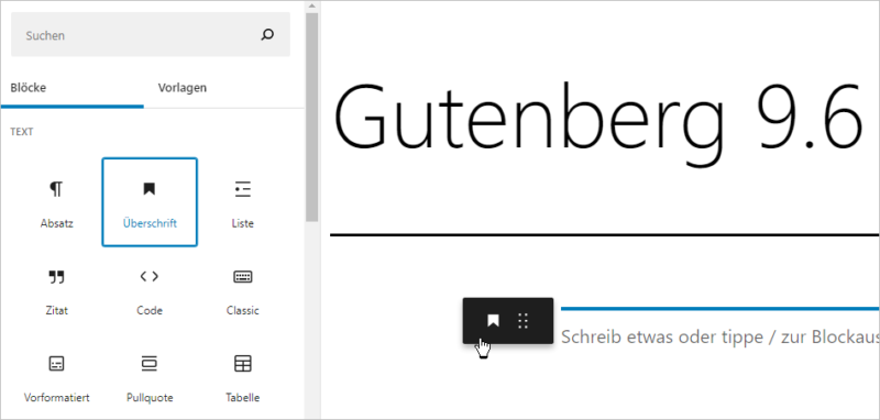 Gutenberg-Block ziehen