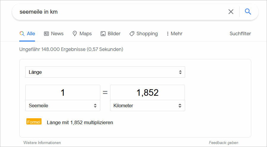 Einheitenumrechner in der Google Suche