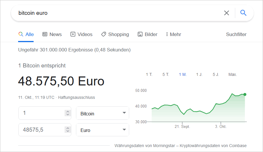 Währungskurse in der Google Suche