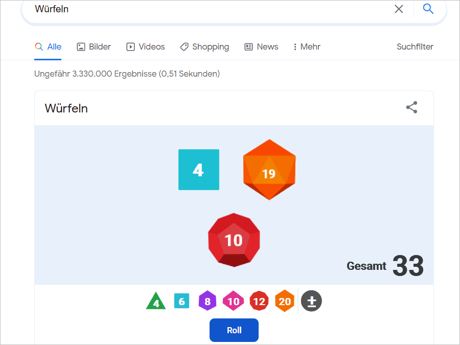 Würfeln in der Google Suche