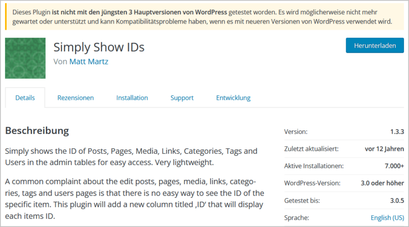 Altes WordPress-Plugin