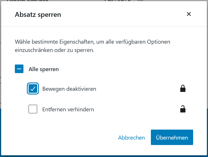 WordPress 6.0: Block sperren