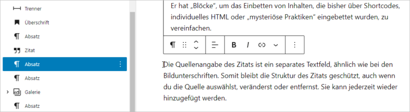 WordPress: Ausgewählter Absatz in der Listenansicht