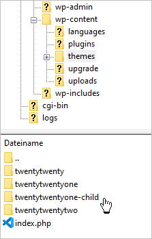 Child-Theme-Ordner im WordPress-Verzeichnis