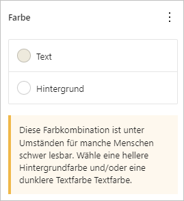 WordPress weist auf fehlenden Kontrast hin.