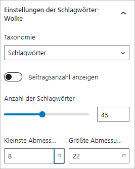 Einstellungen im Block der Schlagwörterwolke