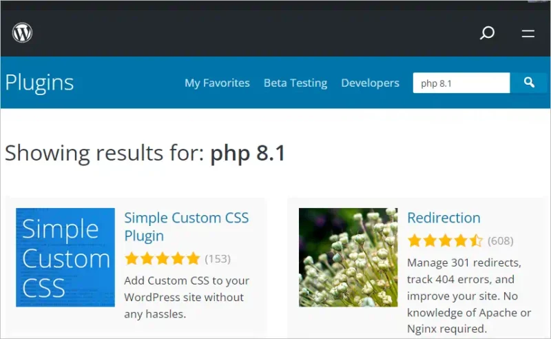 WordPress-Plugins: Suche nach Plugins, die mit PHP 8.1 kompatibel sind
