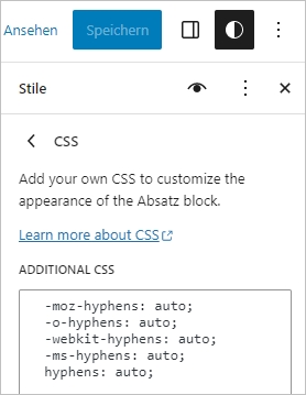 Additional CSS in WordPress 6.2