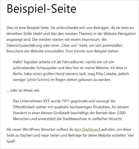 WordPress-Beispielseite