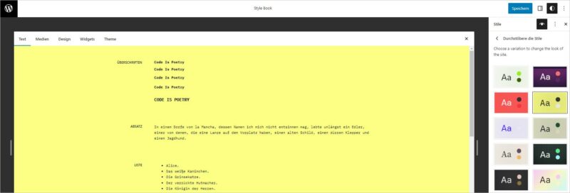 Style Book, neu in WordPress 6.2