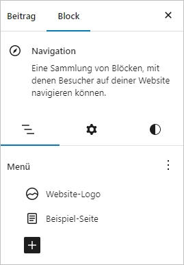 Einstellungen fÃ¼r den Block "Navigation" in WordPress 6.2