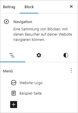 Einstellungen für den Block "Navigation" in WordPress 6.2