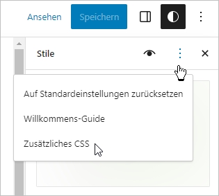 Ab WordPress 6.2 versteckt sich der Bereich "Zusätzliches CSS" etwas.