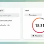 Firefox 150 mit Notizblock und Pomodoro-Timer