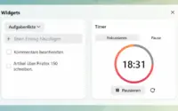 Firefox 150 mit Notizblock und Pomodoro-Timer