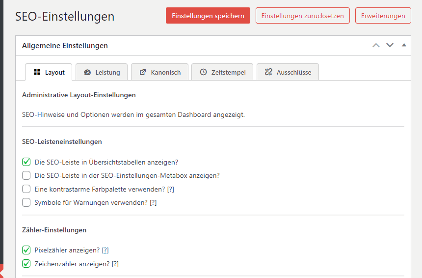 Screenshot von The SEO Framework in WordPress